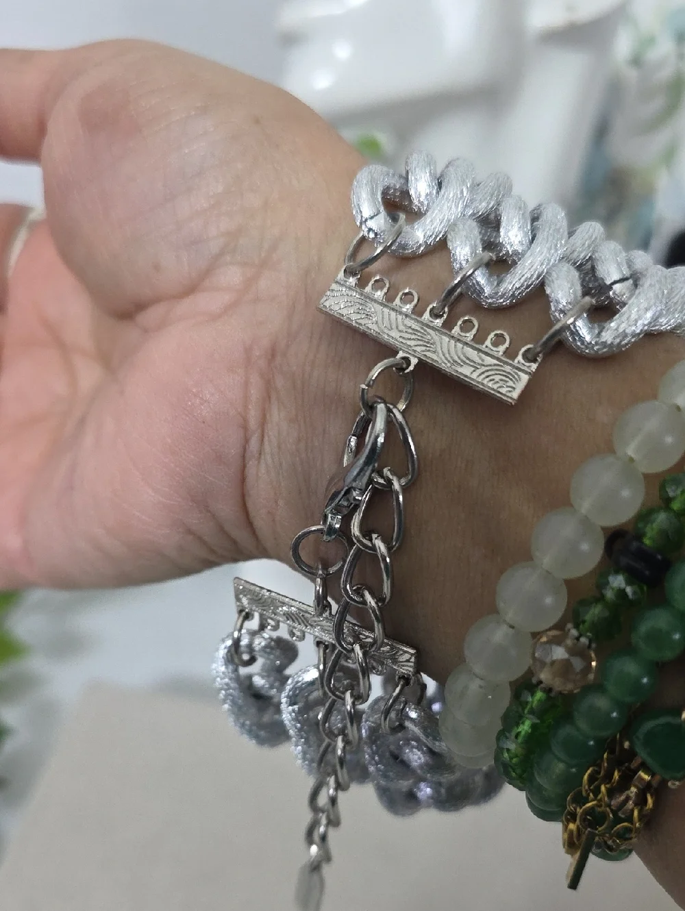Silver Triple Strand Curb Link Bracelet | Metallic Chunky Statement